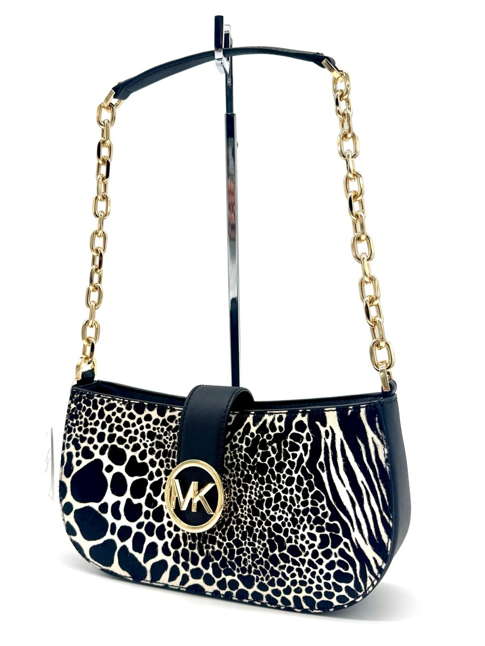 Michael Kors Carmen Small Pouchette Leather Crossbody Bag Black Multi